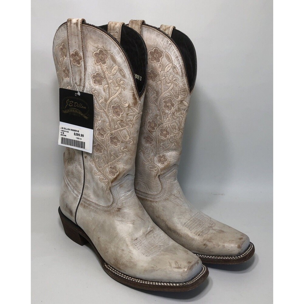 NWT J. B. Dillon Reserve Floral Cowgirl Boots Chalk White Women’s 12 B JBR 7006B